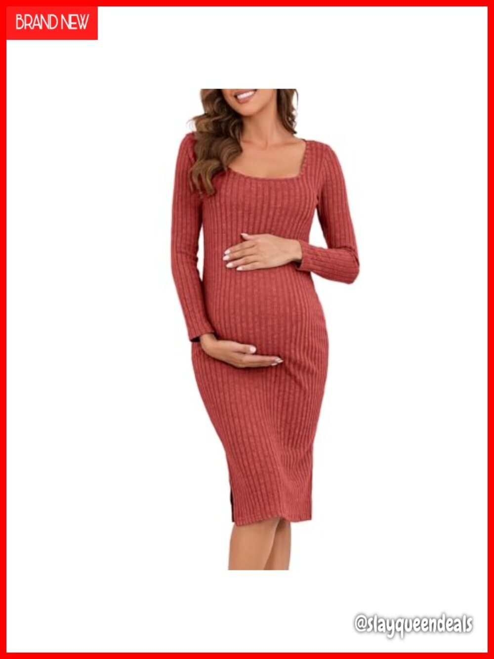 Long Sleeve Knit Ribbed Maternity Sweater Dress Fall Winter Maxi